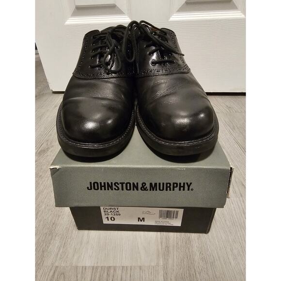 JOHNSTON & MURPHY DURST 20-1259 BLACK LEATHER SADDLE PLAIN TOE SHOES (10M) main image 7